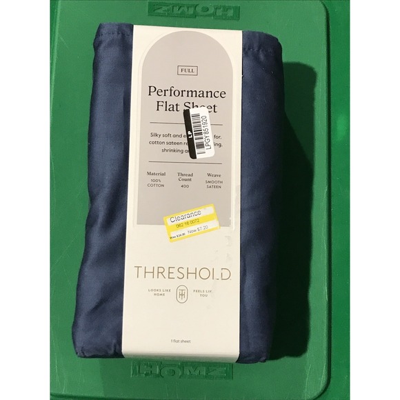 Threshold Full Size Smooth Cotton‎ Sateen Metallic Blue Flat Sheet - Picture 1 of 2